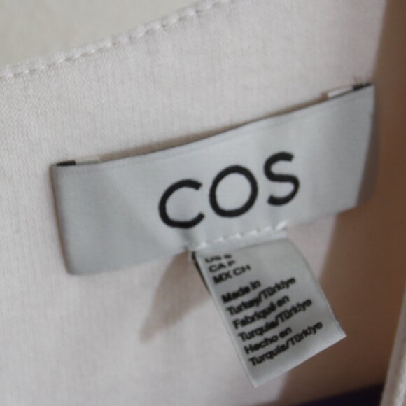 COS Gathered Asymmetric Midi Dress White V-Neck Ruched Cinched Sleeveless Small - Picture 15 of 16